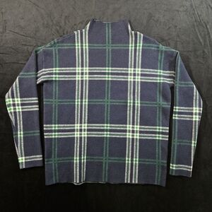 Nicole Miller Mock Turtle Neck Sweater S Navy Blue Green Plaid Excellent Gift